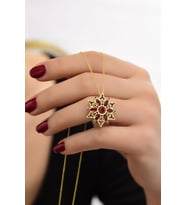 925 Ayar Gümüş Altın Kaplama Ruby Yıldız Kartanesi Kolye