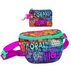 Coral High Erkek Çocuk Pembe Lacivert Grafiti Desenli Bel Çantası ve Bozuk Para Cüzdanı Set