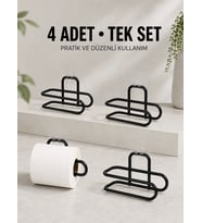 Duvara Yapışkanlı WC Kağıtlık Siyah Metal 4 Adet Tuvalet Kağıdı Rulo Askısı