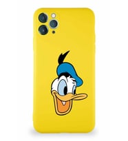 Apple iPhone 11 Pro Max Soft Premier Kapak Donald Duck-A Tasarımlı Silikon Kılıf - Sarı (Şeffaf)