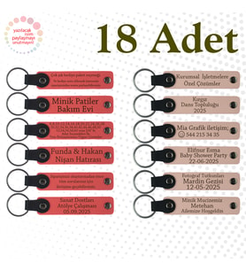 Nar Çiçeği & Pudra, 18’li Set, Kişisel Mesajlı Deri Anahtarlık, Yaratıcı Çizim Atölyesine Hatıra