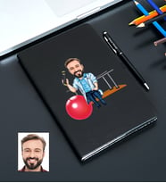 Kişiye Özel Fizyoterapist Tasarımlı Karikatürlü Siyah Defter Kalem Seti 106