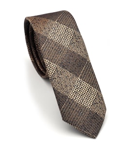 Kahverengi Bej Verev Desenli Dokuma Kumaş Mendilli Slim Fit Kravat // SDK-240107 (Renksiz)