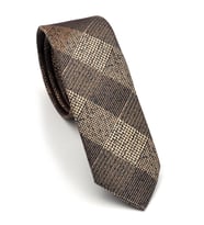 Kahverengi Bej Verev Desenli Dokuma Kumaş Mendilli Slim Fit Kravat // SDK-240107 (Renksiz)