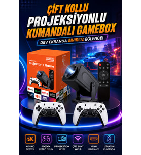 Çift Kollu Game Box Projeksiyon Cihazı Kumandalı Android Tv Dahili Hoparlör
