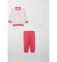 Breeze Kız Bebek Zıbınlı 3 Lü Takım Çiçek Desenli 4 Ay-1 Yaş, Beyaz