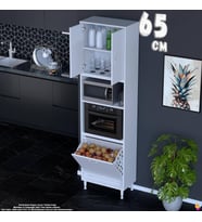 Eliusta Asel 65 cm Fırın Uyumlu Sepetli Çok Amaçlı Dolap Banyo Kirli Çamaşır Oyuncak Dolabı Beyaz 65x213x32