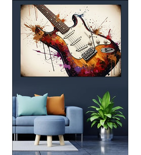 Renkli Soyut Gitar Sanatı Dekoratif Kanvas - Mdf Ahşap Tablo
