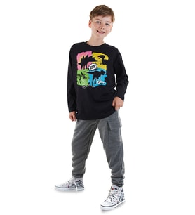 Dinolar Erkek Çocuk T-shirt Pantolon Takım (Siyah)