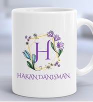 Kişiye Özel Çiçekli H Harfli Hediye Kupa Bardak İsim Soyisim Yazılı (Beyaz)