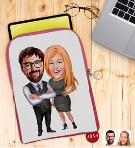 BK Gift Kişiye Özel Sevgililer Karikatürlü Taşınabilir Koruyucu Tablet Kılıfı & Organizer Çanta - Pembe-100