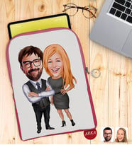 BK Gift Kişiye Özel Sevgililer Karikatürlü Taşınabilir Koruyucu Tablet Kılıfı & Organizer Çanta - Pembe-100