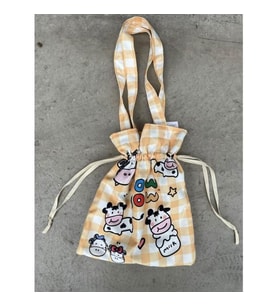 Cow Cow Milk Kawaii Büzgülü Bez Çanta (Karışık)