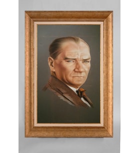 Altın Varaklı Çerçeveli Paspartulu Atatürk Tablo a592 (Gold)