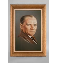Altın Varaklı Çerçeveli Paspartulu Atatürk Tablo a592 (Gold)