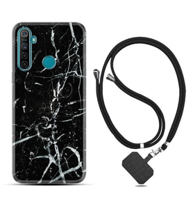 Realme 5i 5 Pro 6i 7 Pro 8 Kılıf Boyun Askılı Silikon Black Marble 3 1382