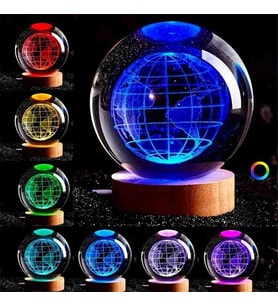 Wolawood Kristal Cam Kar Küresi 3D Renk Değiştiren Rgb'li Doğal Ahşap Standlı USB Kablolu LED Işıklı Lamba Seti Konsept Dekoratif Hediyelik Eşya Top Dekor Özel Premium Seri