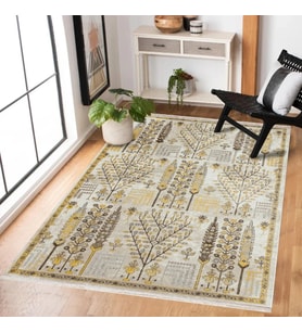 Ekru Renk Geometrik Stil Dijital Baskı Salon Halısı Kaymaz Taban Polyester Düz Dokulu
