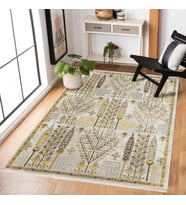 Ekru Renk Geometrik Stil Dijital Baskı Salon Halısı Kaymaz Taban Polyester Düz Dokulu