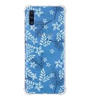 Samsung Galaxy A70 Uyumlu Köşe Korumalı Antişok Kapak Floral Mavi Tasarımlı Şeffaf  Kılıf