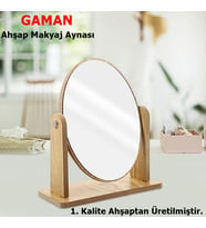 AYN-171 Ahşap Makyaj Aynası Masaüstü Ayna - El Aynası Ahşaptan Özel Seri 18cm OVAL