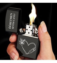 Kişiye Özel İsimli Benzinli Siyah Zippo Çakmak Öğretmenler Günü Öğretmen Hediye Baskılı