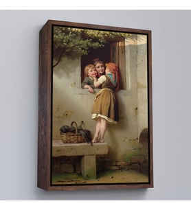 Çerçeveli Pencerede Sohbet Eden Çocuklar Tablosu, Johann Georg Meyer von Bremen (Kahverengi)