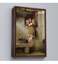 Çerçeveli Pencerede Sohbet Eden Çocuklar Tablosu, Johann Georg Meyer von Bremen (Kahverengi)