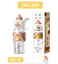 Vagonlife DİLLER TEK KAPAK ÇİFT İÇİM PİPETLİ/RAHAT BİLEK ASKILI CAPYBARA MATARA 600 ML