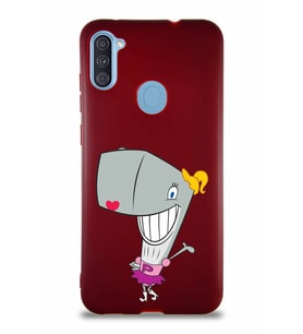 Samsung Galaxy M11 Soft Premier Kapak Pearl Yengeç Tasarımlı Silikon Kılıf - Mürdüm (Şeffaf)