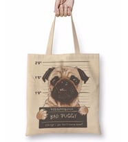 Bad Puggy Pug Köpek Bez Çanta Uzun Saplı