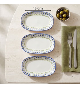 GÜRAL PORSELEN Zeytin 15 cm 3lü Porselen Kayık Tabak Seti