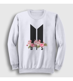 Presmono Unisex Beyaz Flowers Bts Sweatshirt 22166tt