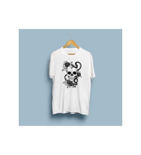 Oversize Kuru Kafa Desenli Unisex T-shirt (Beyaz)