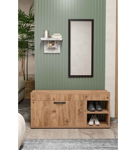 Ayakkabılık Çok Amaçlı Kapaklı Dolabı 90 cm Modern Ayakkabı Dolabı Raflı Organizer 190 Atlantik Çam