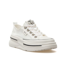 Guja 25Y389 Kadın Dili Taşlı Sim Bağ Kalın Taban Sneaker (Beyaz)