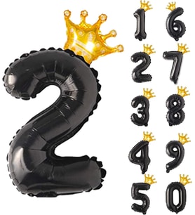 Gitti 2 Siyah Rakam Folyo 32"-34" inc Ve Kral Tacı Folyo Balon 10 inc