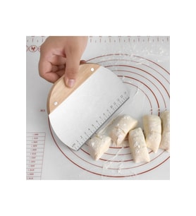 Bambu Oval Tutacaklı Ölçülü Çelik Büyük Boy Hamur Kesici Spatula Ölçülü Çelik Hamur Kesme Spatulası