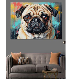 Pug Köpeği Karizmatik Modern Portre Dekoratif Kanvas - Mdf Ahşap Tablo