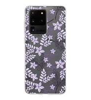Samsung Galaxy S20 Ultra Kapak Floral Lila Tasarımlı Şeffaf Silikon Kılıf