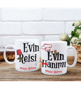 Evin Reisi ve Evin Hanımı Kupa Bardaklar ( İkili Set)