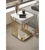 4' Lü Tekerlekli Zigon Sehpa Gold Kaplama Beyaz MDF