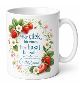 Çilek Tarlasında Çalışanlara Bahar Kokulu Tatlı Çilek Kupası Hediye Bardak