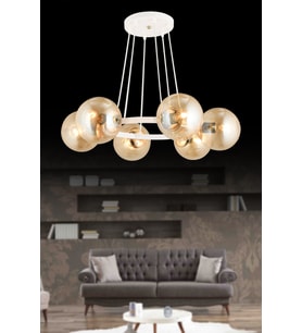 eyaz 6 Lı Halka Bal  Glop Camlı Modern Avize