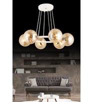 eyaz 6 Lı Halka Bal  Glop Camlı Modern Avize