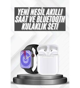 Akıllı Saat Gümüş Kasa Bluetooth Kulaklık Hediyeli Çok Fonksiyonlu İkili Set