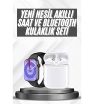 Akıllı Saat Gümüş Kasa Bluetooth Kulaklık Hediyeli Çok Fonksiyonlu İkili Set