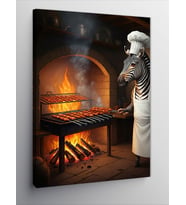 Kanvas Tablo Şiş Kebap Yapan Zebra