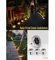 Solar 8 LED Zemin Aydınlatma  Su Geçirmez  Gömme Yol Işığı  4 Adet  Bahçe Aydınlatma  Ip65