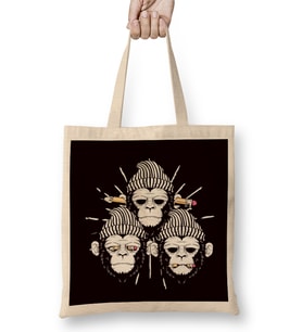 See Speak Hear No Evil Japan Monkeys Gorilla Japanese Art Bez Çanta Uzun Saplı